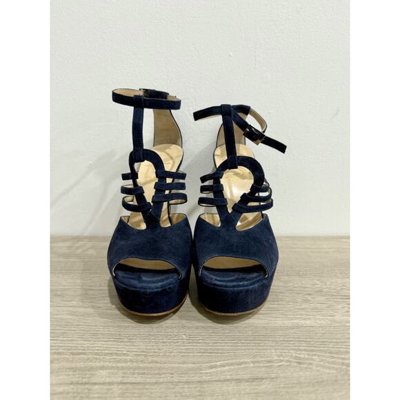 Abel Munoz Eiffel Suede Stilettos Heel Platform Sandals Navy Blue Women's 39/8.5 - Picture 2 of 6